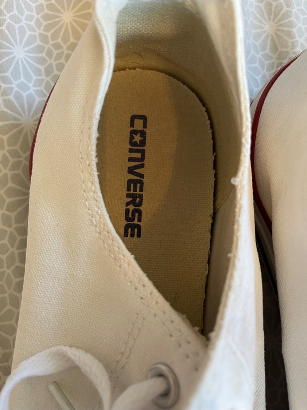 Classic Low-Top Canvas Sneakers in White with Red Trim mens 13 - Picture 6 of 8